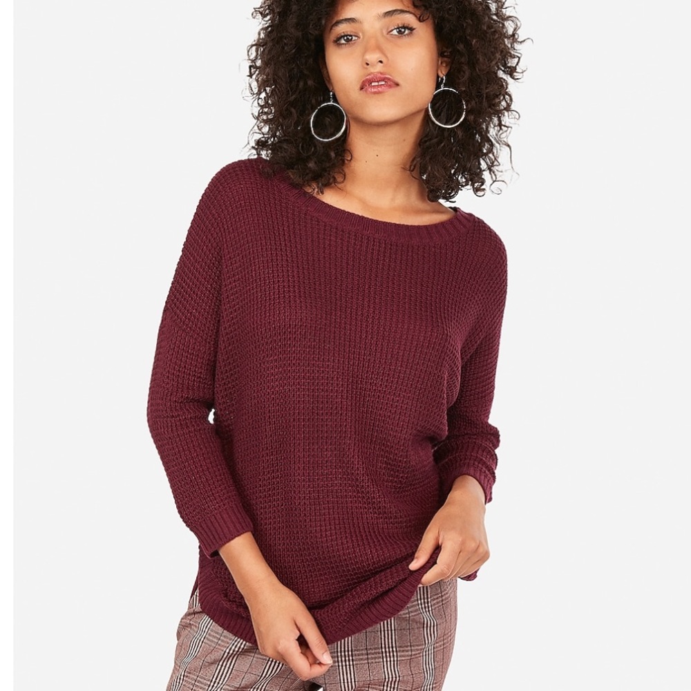 Express Cozy Thermal Tunic Sweater Burgundy Size M